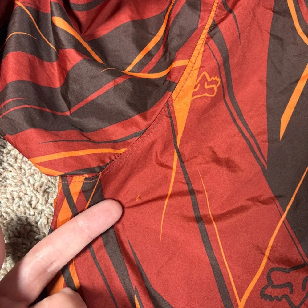Fox Racing‎ Mens Red Orange Slash Print Hooded Full Zip Mesh Lined Windbreaker S